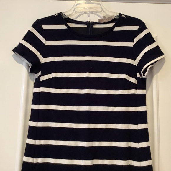Ann Taylor Loft Navy Blue and White Striped Dress Size Small Short Sleeves - Picture 2 of 9